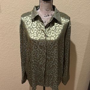 Dark green leopard blouse (gb), boutique, 2X, like new | offer in description